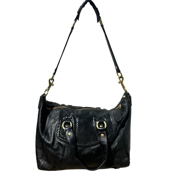 Coach Ashley 2Way Leather Handbag Satchel Tote-Black Sequined Snakeskin/Gold - Picture 3 of 15